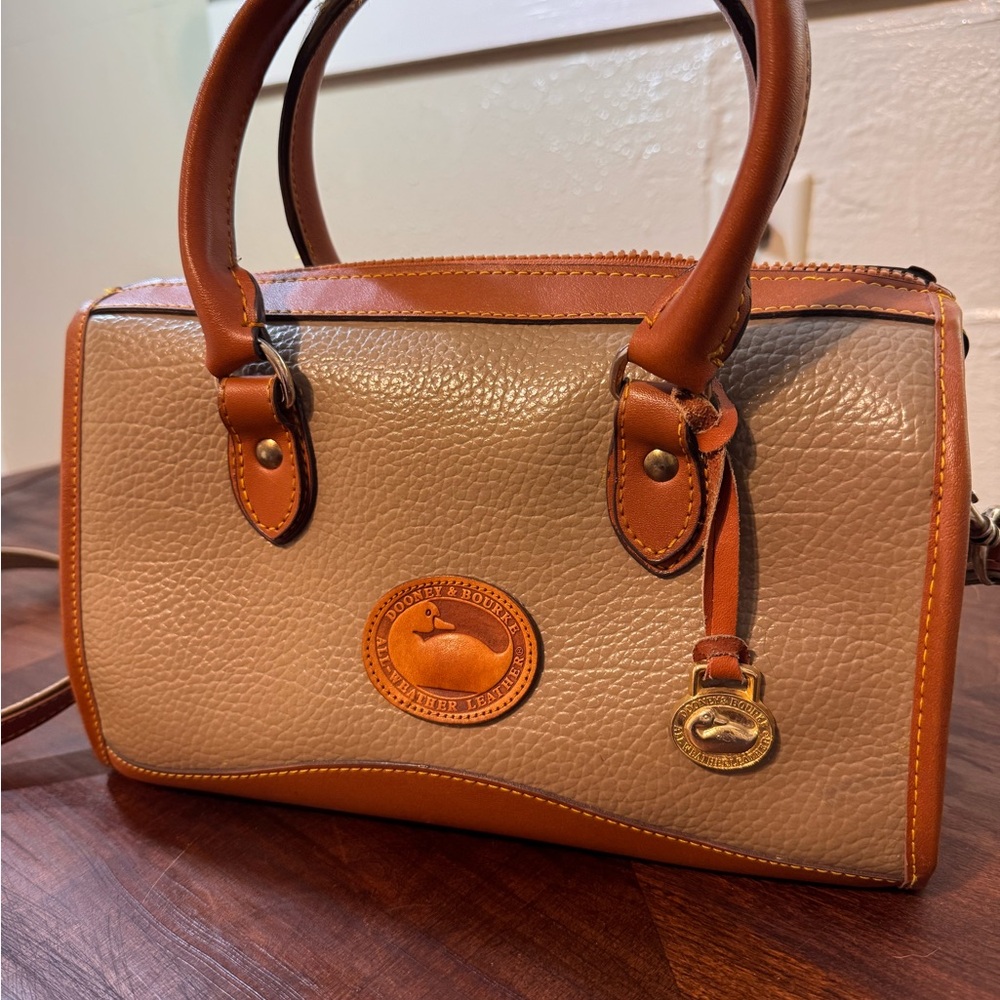 Dooney & Bourke Beige with Tan Trim Leather Satchel